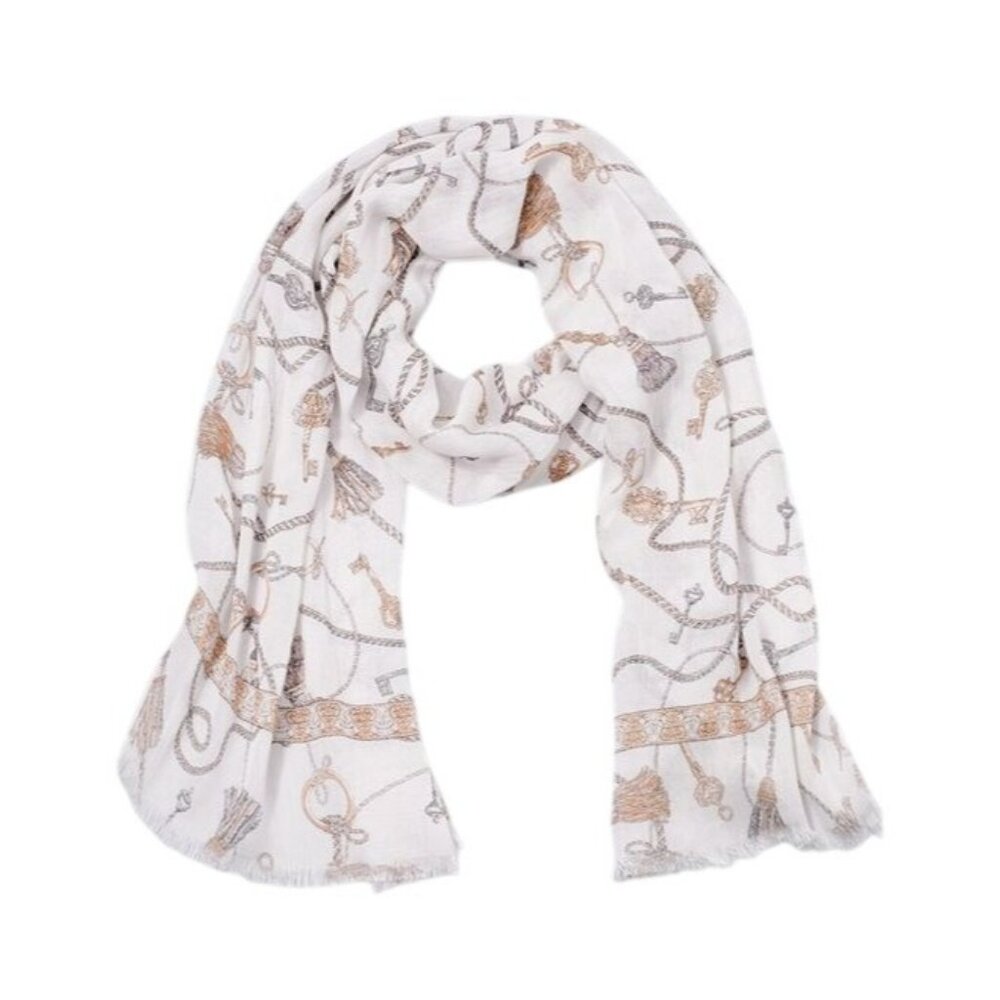 NEW WHITE HOUSE BLACK MARKET OBLONG CHAIN TASSEL PRINT SCARF $69 Town & Country